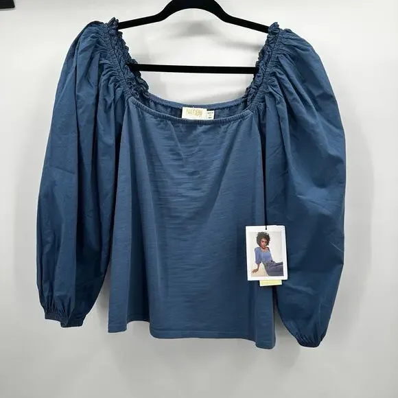 Nation LTD Top Womens Medium Carolina Blue‎ Dale Renaissance Puff Sleeve NWT - Picture 2 of 10